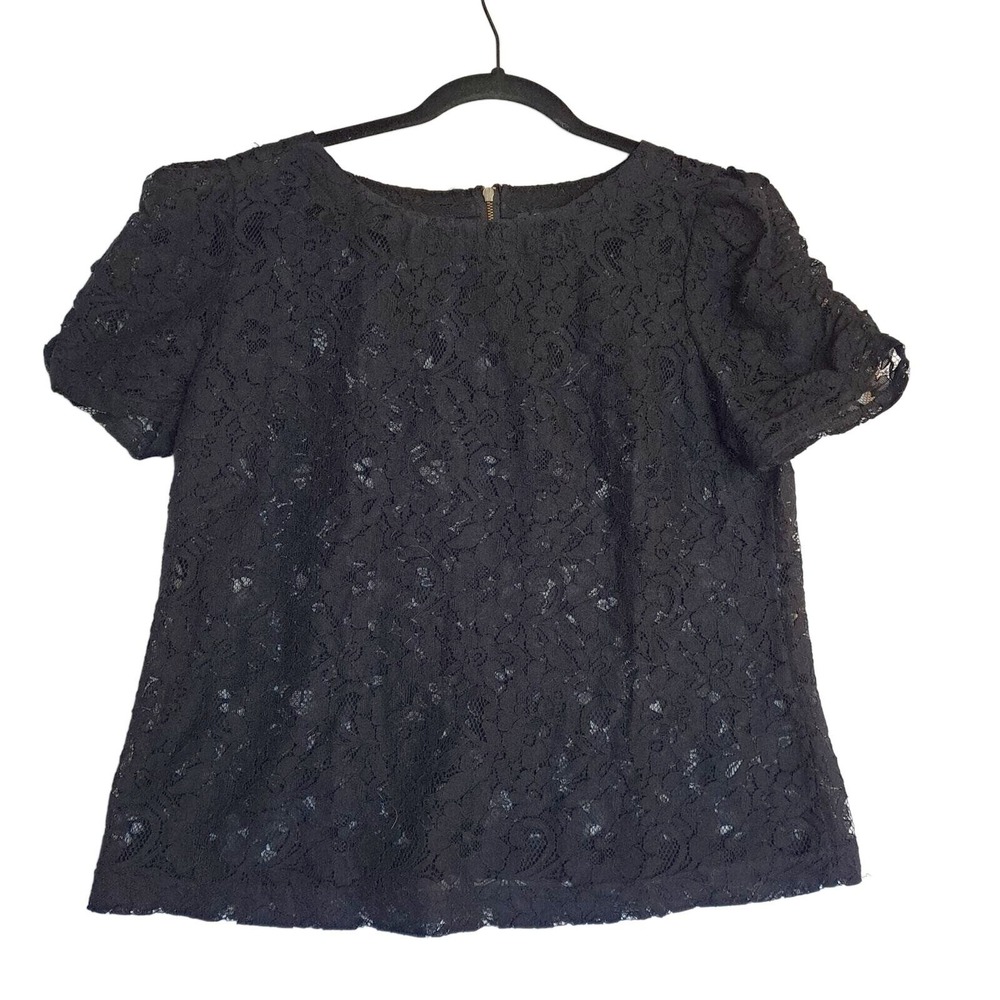 Forever 21 Lace Shirt Womens Large Black‎ Sheer Boxy Exposed Zipper Chic Casual